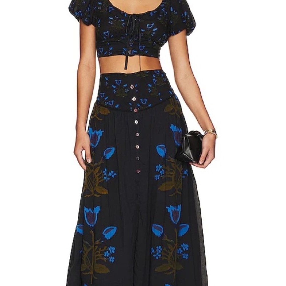Free People Black and Blue Floral Dress Set